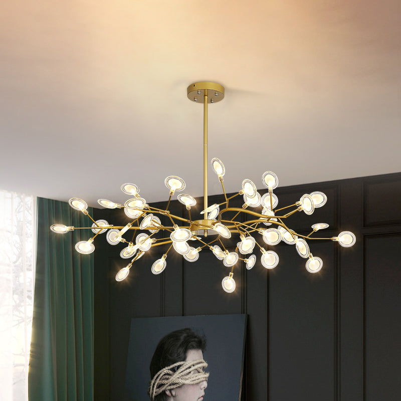 Post Modern Gold Finish Chandelier with Branch Arm Multi-Light Metal Ceiling Pendant