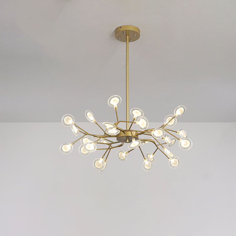 Post Modern Gold Finish Chandelier with Branch Arm Multi-Light Metal Ceiling Pendant
