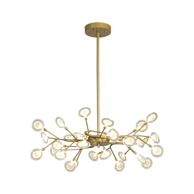Post Modern Gold Finish Chandelier with Branch Arm Multi-Light Metal Ceiling Pendant