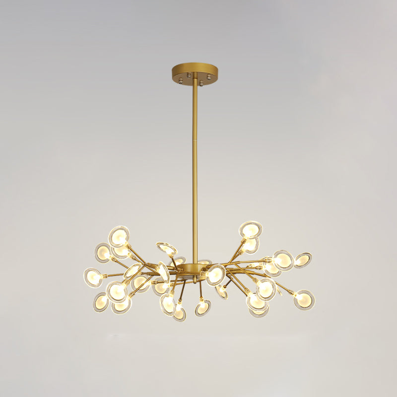 Post Modern Gold Finish Chandelier with Branch Arm Multi-Light Metal Ceiling Pendant