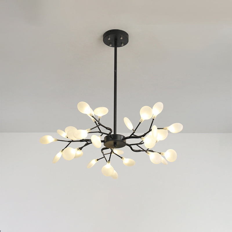 Frosted Shade Black Branch Chandelier Multi-Light Modern Metallic Suspended Light for Restaurant