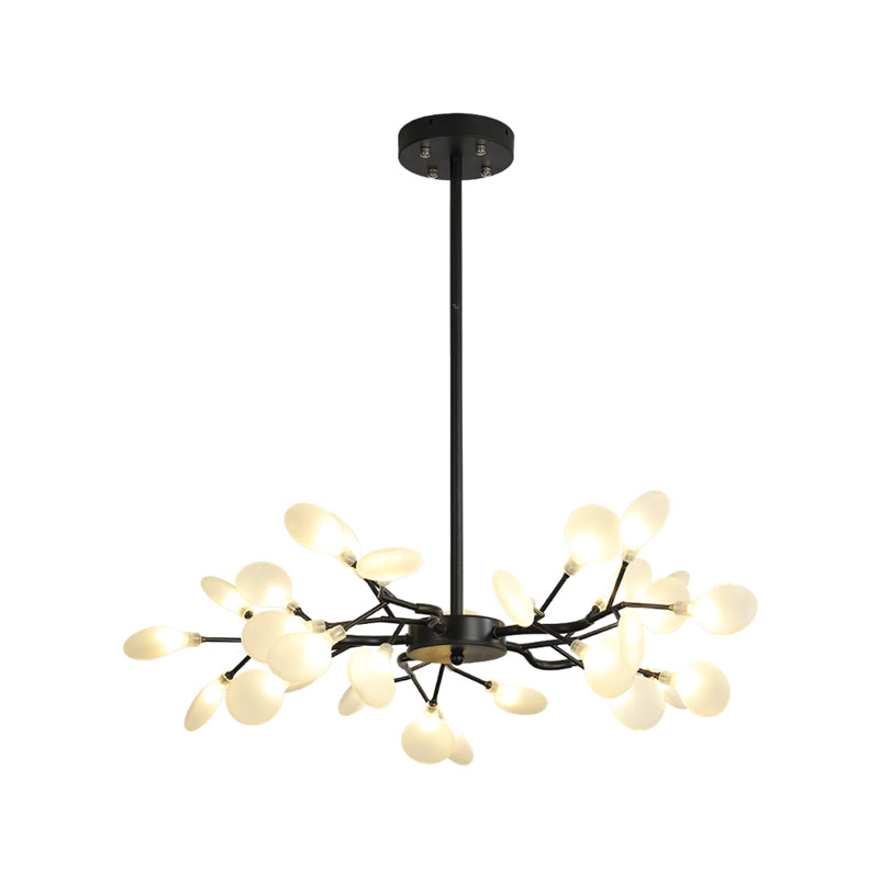 Frosted Shade Black Branch Chandelier Multi-Light Modern Metallic Suspended Light for Restaurant
