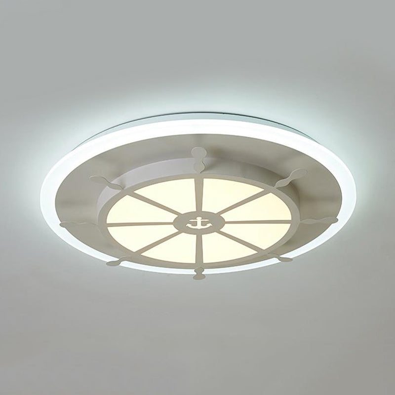 Metal Compass Flush Mount Light Dining Room Nautical Style Ceiling Lamp in White Finish