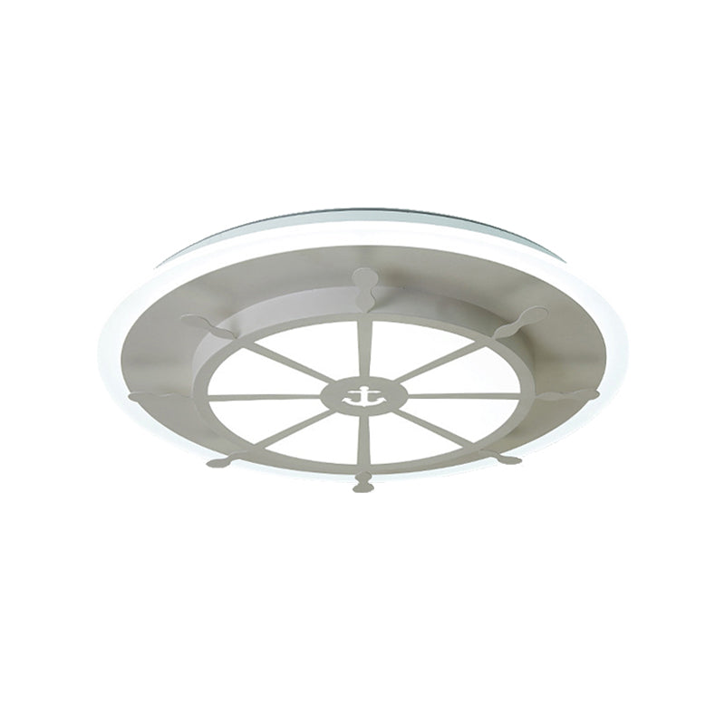 Metal Compass Flush Mount Light Dining Room Nautical Style Ceiling Lamp in White Finish