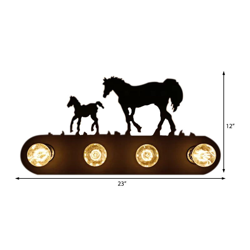 Black Conveyor Belt Wall Light with Horse 4 Lights Antique Metal Sconce Light for Restaurant