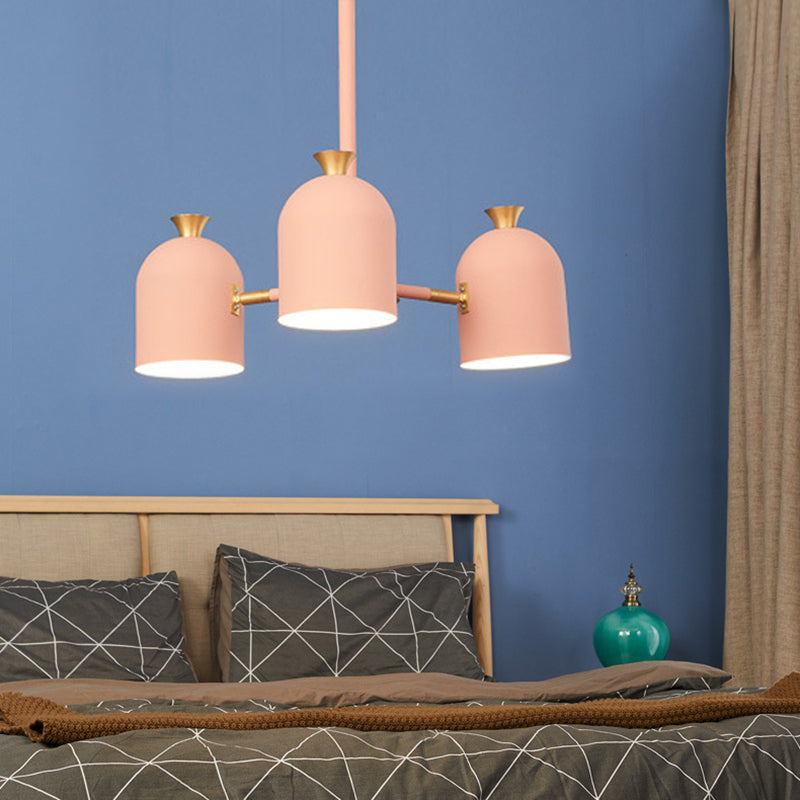 3 Lights Cup Hanglight Macaron Style Metal Kroonluchter in roze voor meisjes slaapkamer