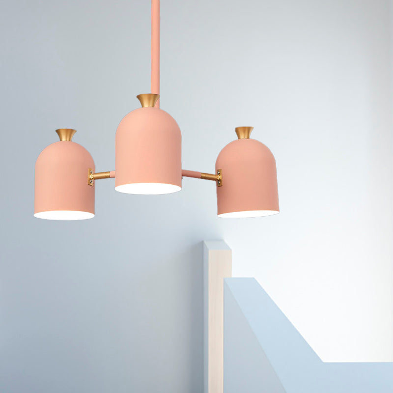 A 3 luci tazza appesa il lampadario in metallo in metallo in stile macaron in rosa per una camera da letto femminile