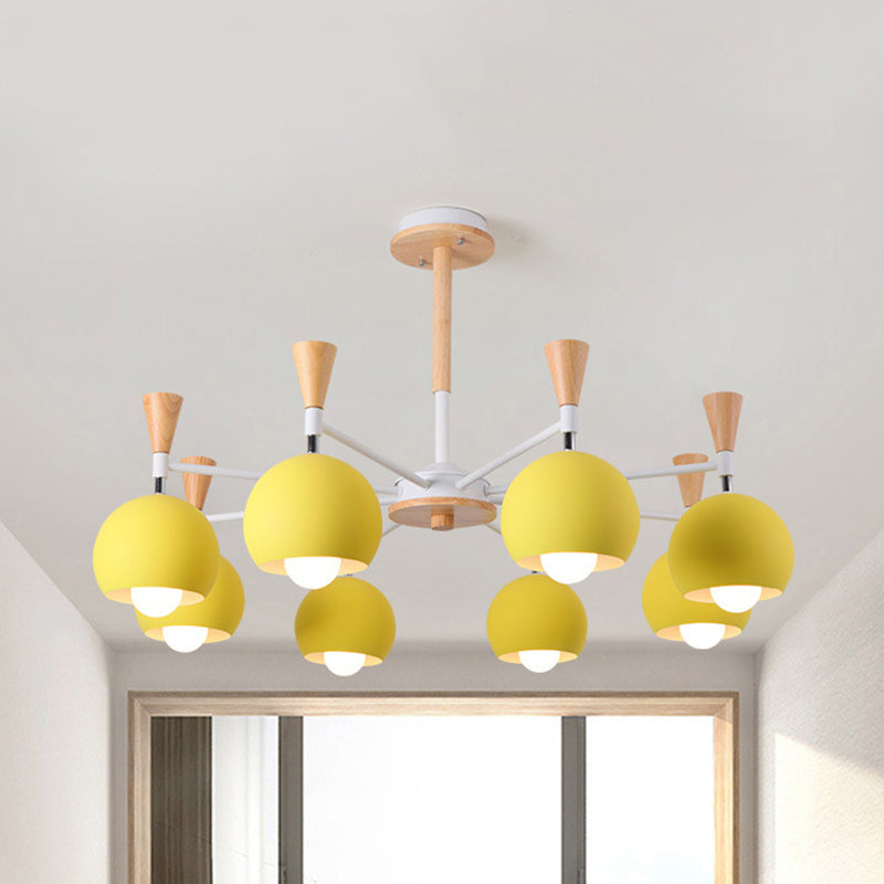 6 Lights Spherical Ceiling Pendant Macaron Metal Chandelier in Yellow for Living Room