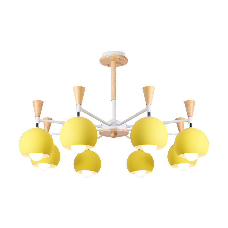 6 Lights Spherical Ceiling Pendant Macaron Metal Chandelier in Yellow for Living Room