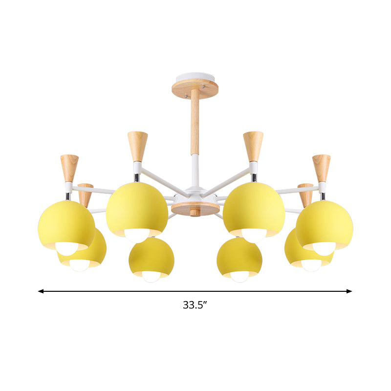 6 Lights Spherical Ceiling Pendant Macaron Metal Chandelier in Yellow for Living Room