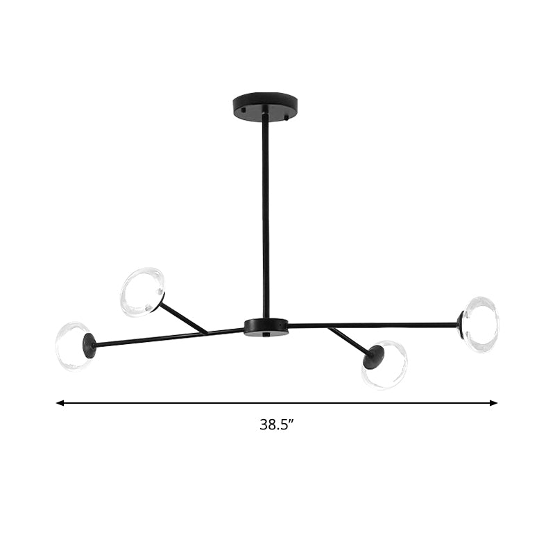 Lighting colgante de rama de 4 luces lámpara de araña metálica de estilo simple en negro para dormitorio de cocina