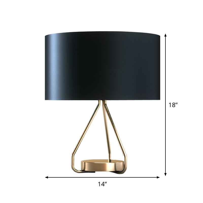 Lampada da notte a gabbia aperta in ottone Illuminazione da tavolo vintage in metallo a 1 luce con paralume in tessuto a tamburo