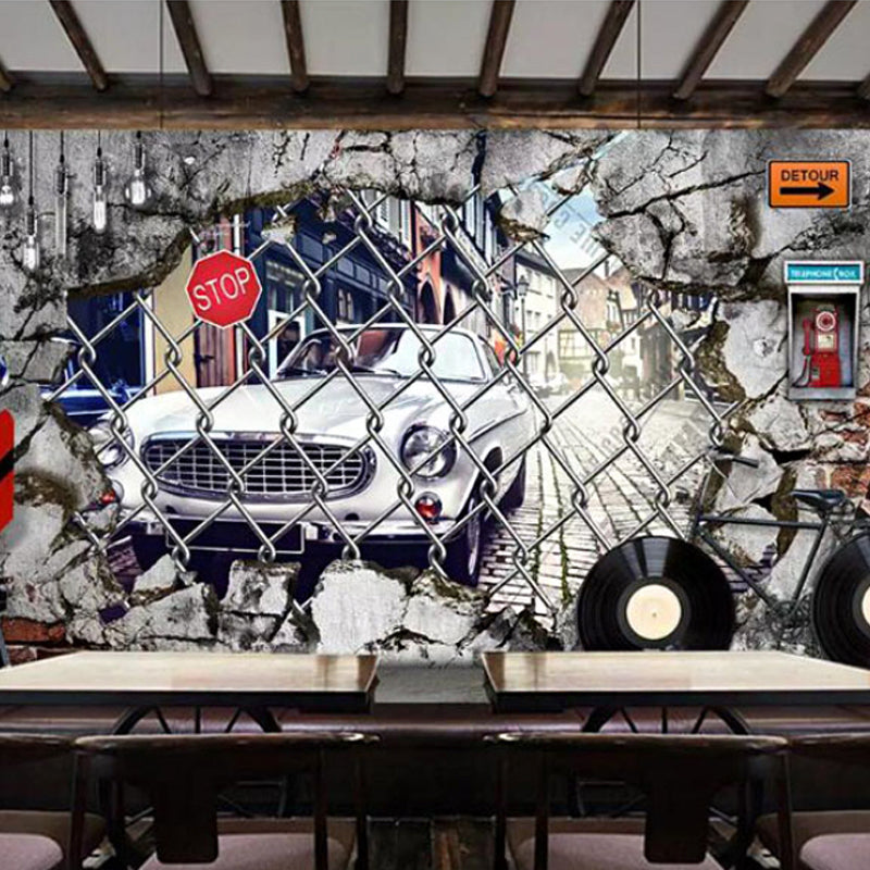 Decorative 3D Visual Wall Mural Non-Woven Fabric Retro Wall Covering for Living Room