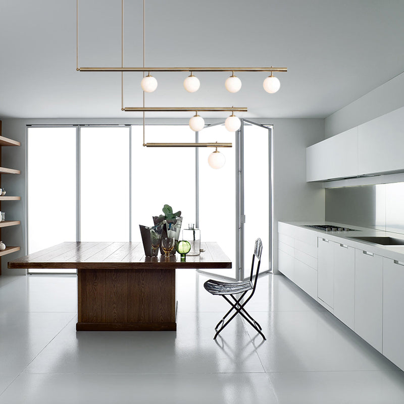 Lampadario del corridoio di ufficio lineare con ombra orbita in metallo 3/6/7 luci semplici a sospensione moderna in ottone