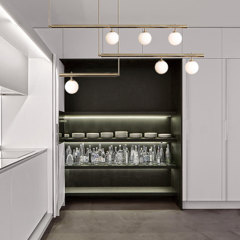 Lampadario del corridoio di ufficio lineare con ombra orbita in metallo 3/6/7 luci semplici a sospensione moderna in ottone