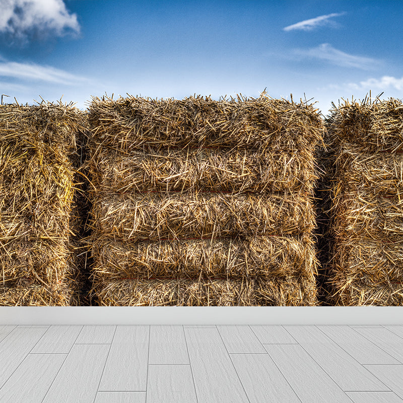 Modern Scenery Stacked Hay Mural Dark Color Stained Resistant Wall Art for Bedroom