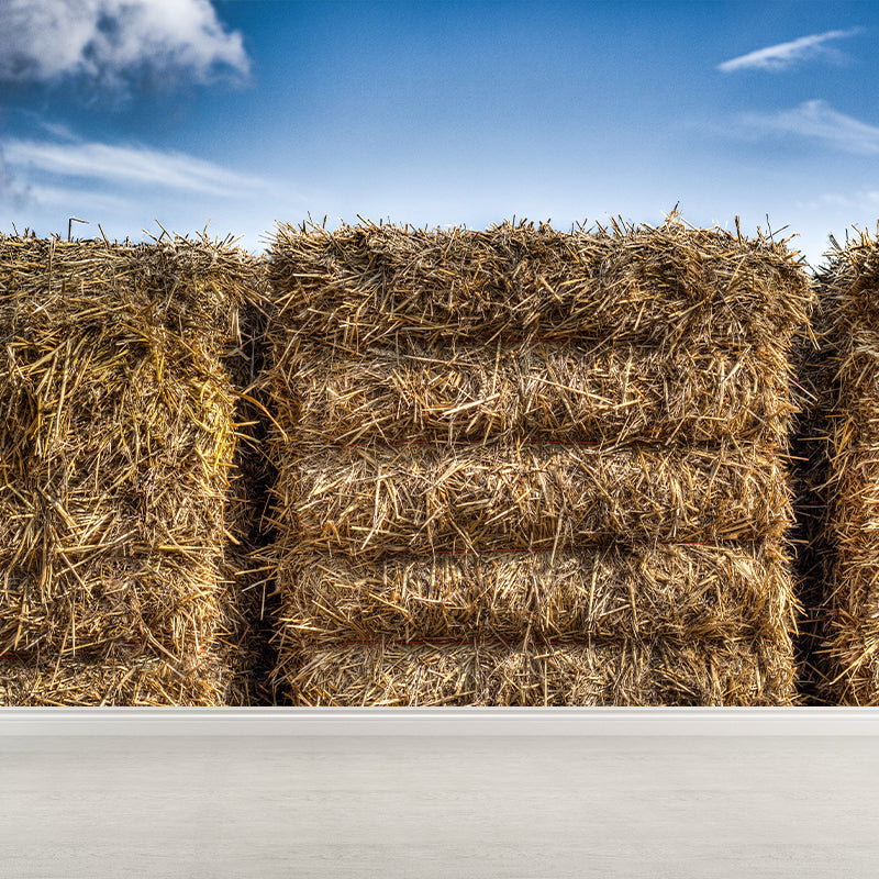 Modern Scenery Stacked Hay Mural Dark Color Stained Resistant Wall Art for Bedroom