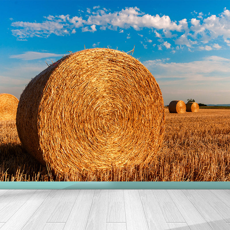 Modern Scenery Stacked Hay Mural Dark Color Stained Resistant Wall Art for Bedroom