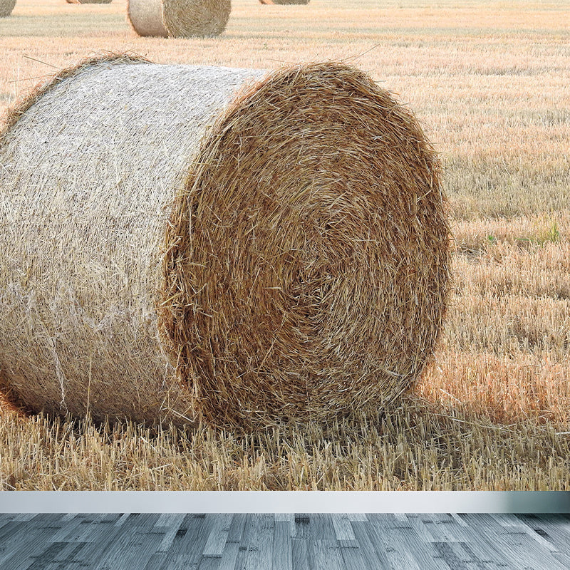 Modern Scenery Stacked Hay Mural Dark Color Stained Resistant Wall Art for Bedroom