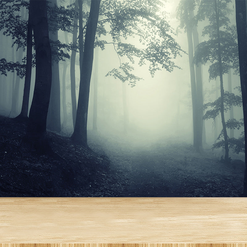 Dark Foggy Forest Mural Wallpaper Scenery Modern Waterproof Wall Art for Bedroom