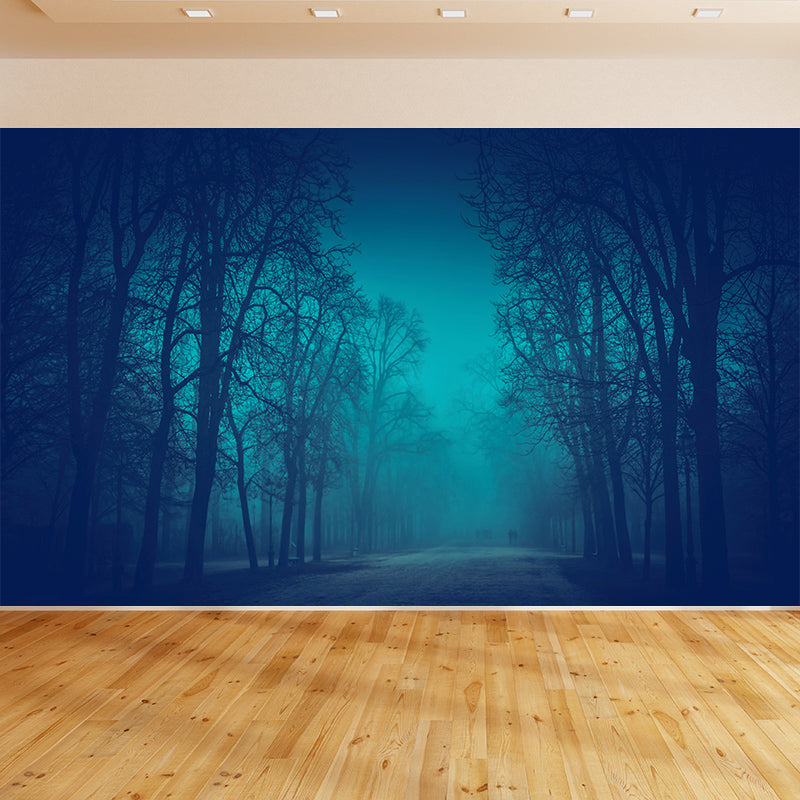 Dark Foggy Forest Mural Wallpaper Scenery Modern Waterproof Wall Art for Bedroom
