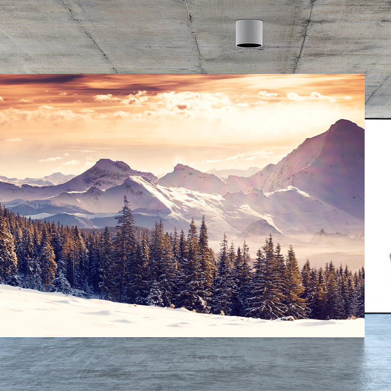 Cloudy Forest Landscape Mural Decal Contemporary Non-Woven Wall Covering in Soft Color