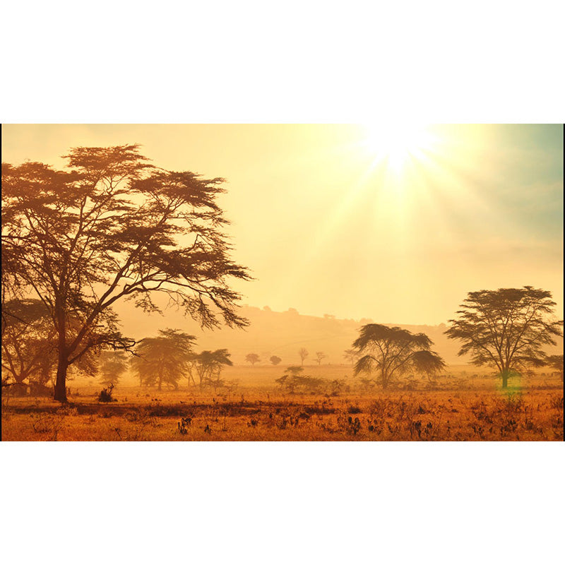 Cloudy Forest Landscape Mural Decal Contemporary Non-Woven Wall Covering in Soft Color