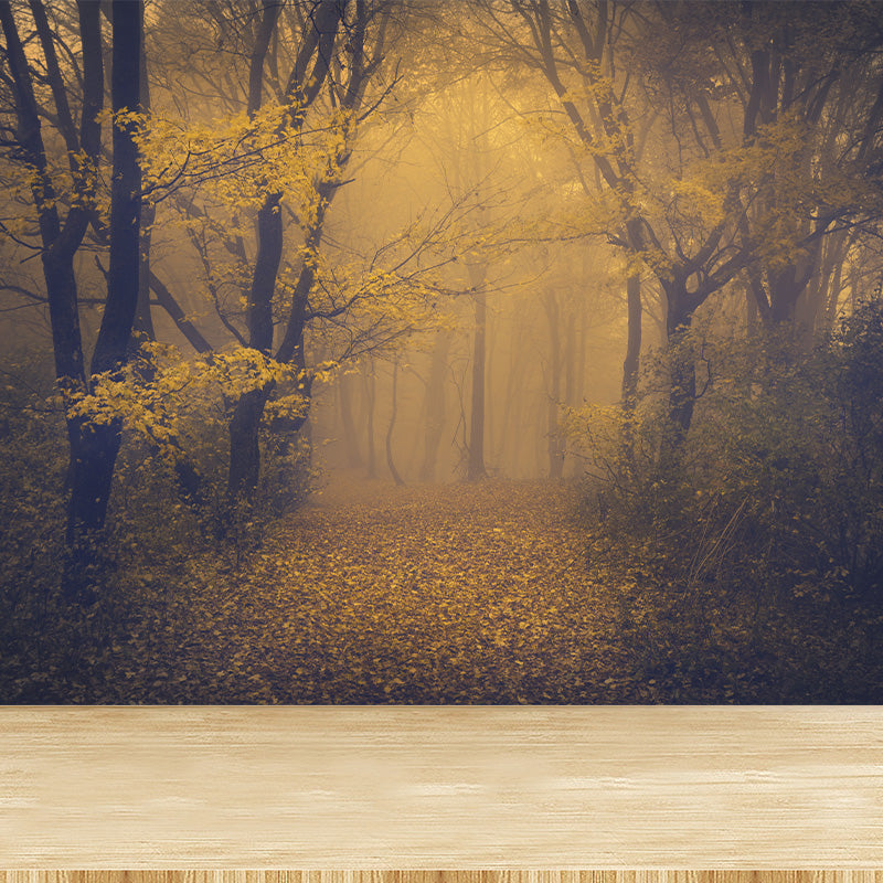 Whole Autumn Forest Mural Modern Mysterious Scenery Wall Art in Dark Color for Home