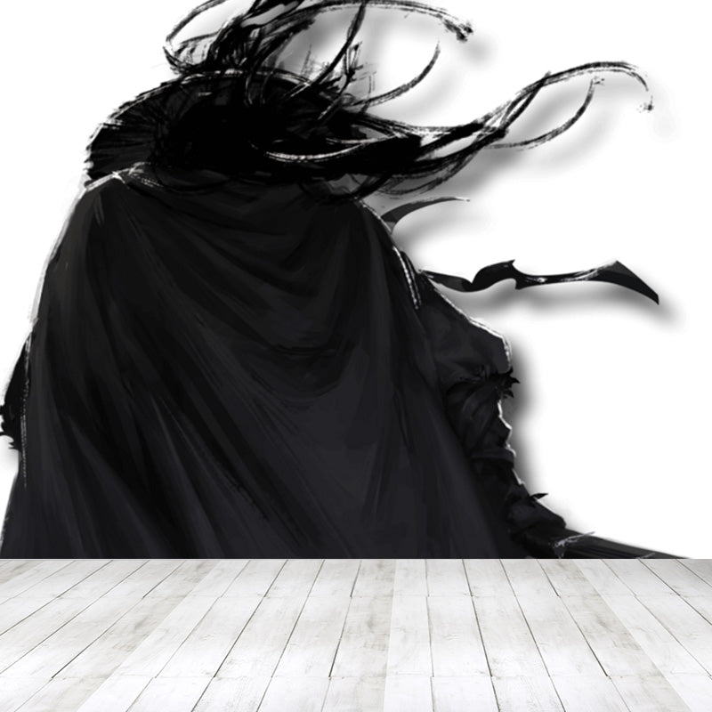 Japanese Martial Samurai Mural Wallpaper Black Stain Resistant Wall Covering for Boys Bedroom