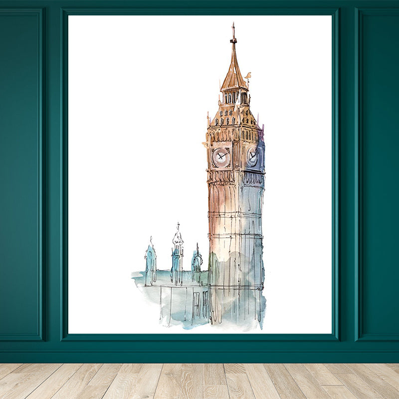Pastel Watercolor Landmark Wall Mural Architecture Modern Moisture Resistant Wall Decor