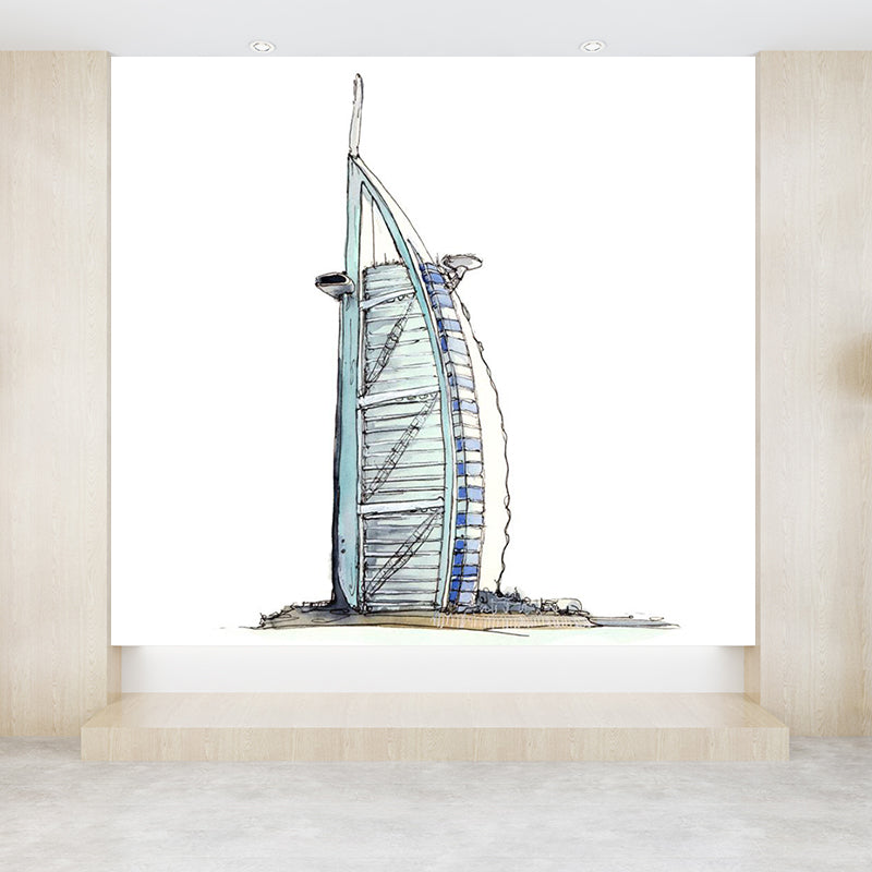 Pastel Watercolor Landmark Wall Mural Architecture Modern Moisture Resistant Wall Decor