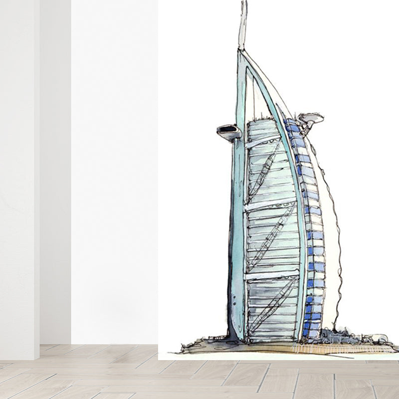 Pastel Watercolor Landmark Wall Mural Architecture Modern Moisture Resistant Wall Decor