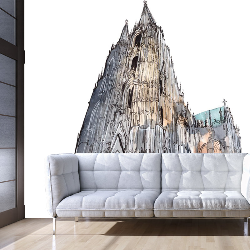 Pastel Watercolor Landmark Wall Mural Architecture Modern Moisture Resistant Wall Decor