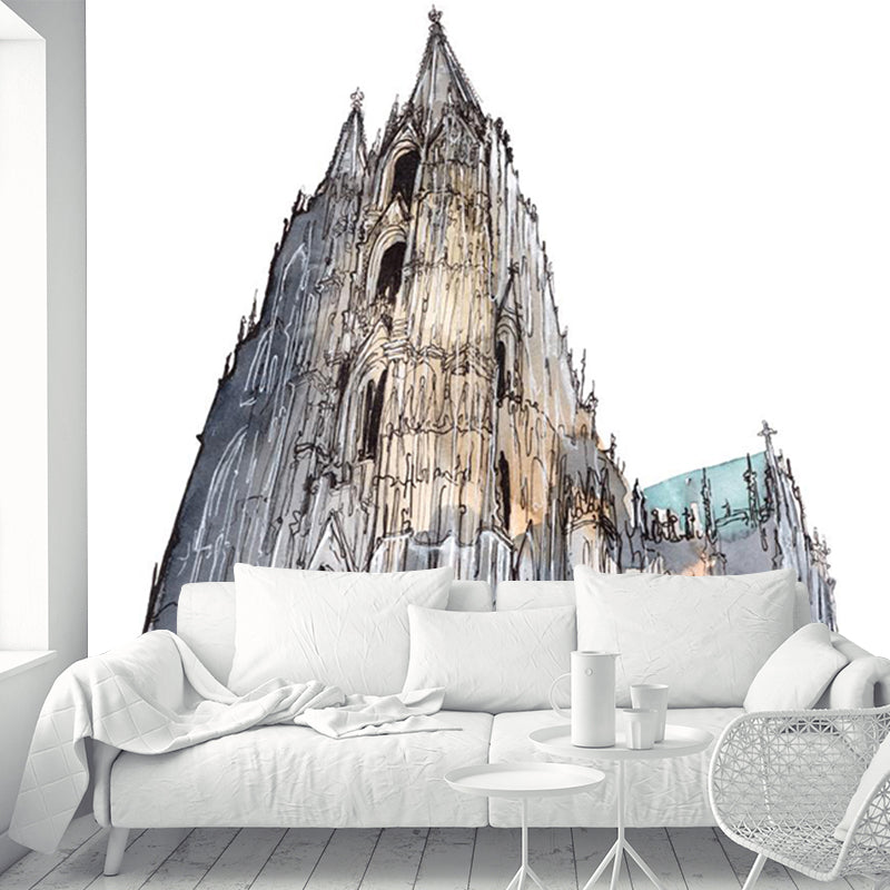 Pastel Watercolor Landmark Wall Mural Architecture Modern Moisture Resistant Wall Decor