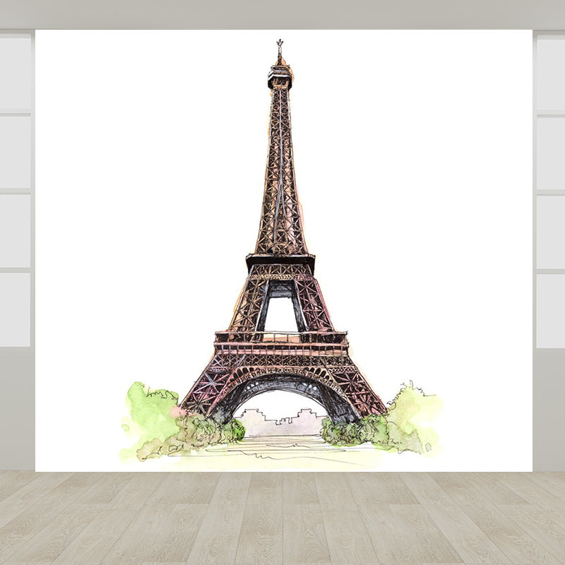 Pastel Watercolor Landmark Wall Mural Architecture Modern Moisture Resistant Wall Decor