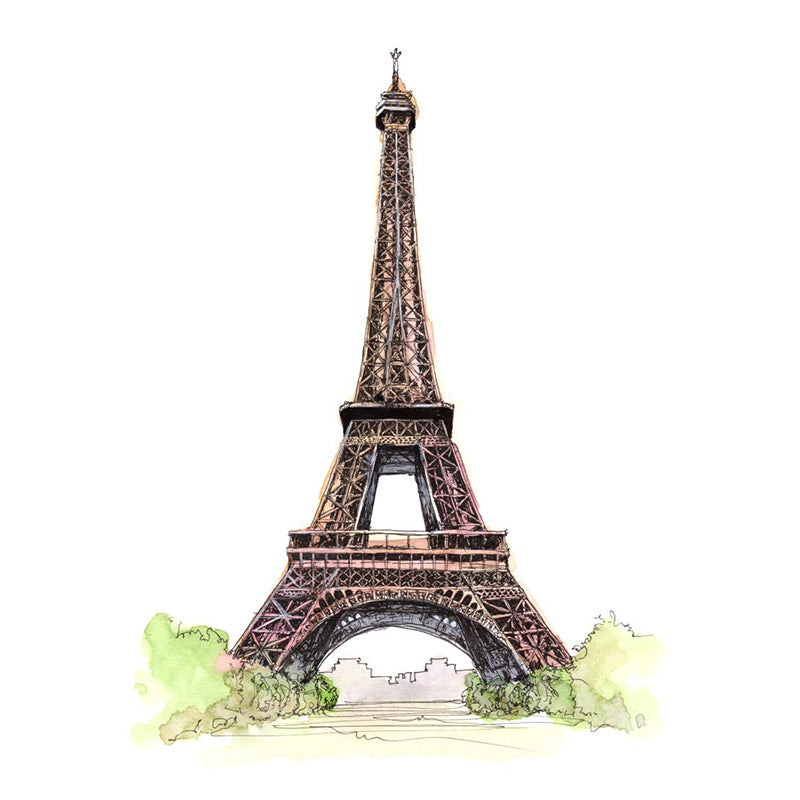 Pastel Watercolor Landmark Wall Mural Architecture Modern Moisture Resistant Wall Decor