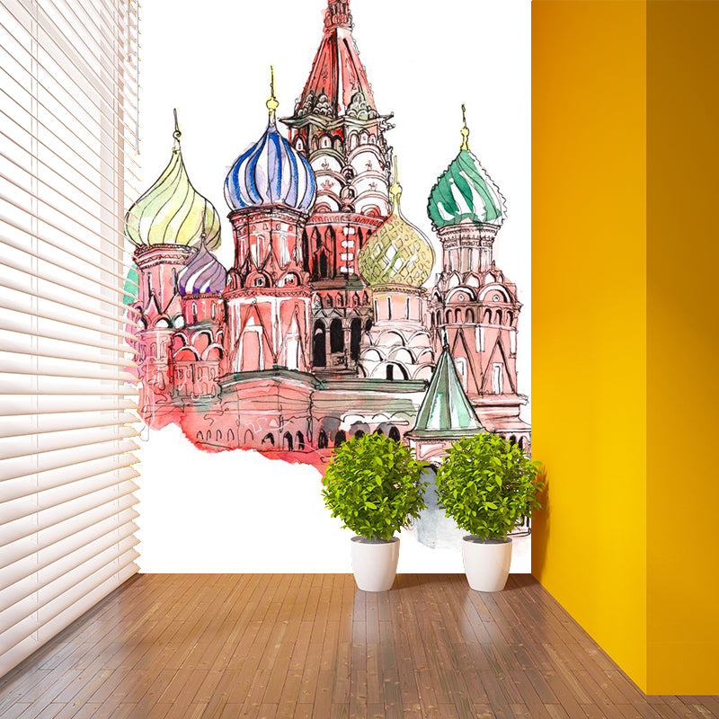 Pastel Watercolor Landmark Wall Mural Architecture Modern Moisture Resistant Wall Decor