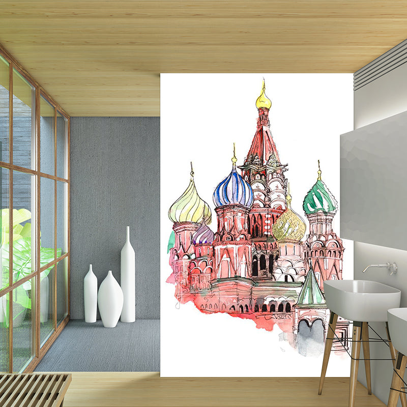 Pastel Watercolor Landmark Wall Mural Architecture Modern Moisture Resistant Wall Decor