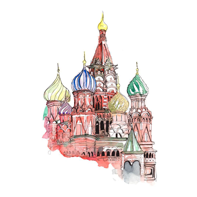 Pastel Watercolor Landmark Wall Mural Architecture Modern Moisture Resistant Wall Decor