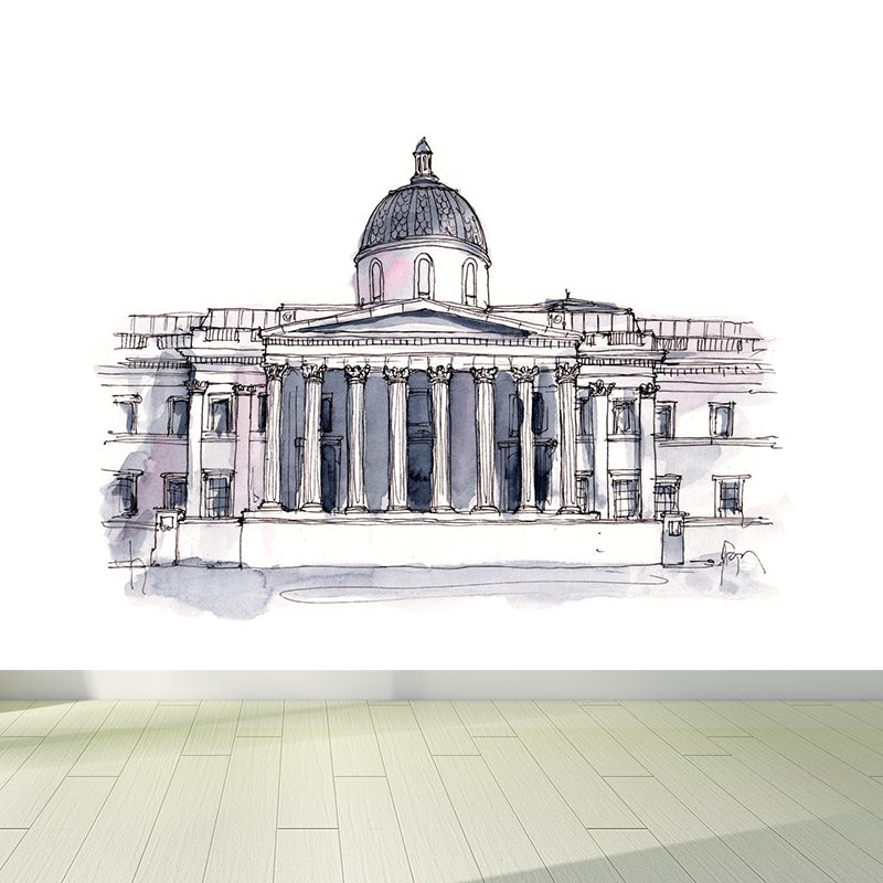 Architecture Landmark Drawing Mural Global Inspired Smooth Wall Art in Soft Color