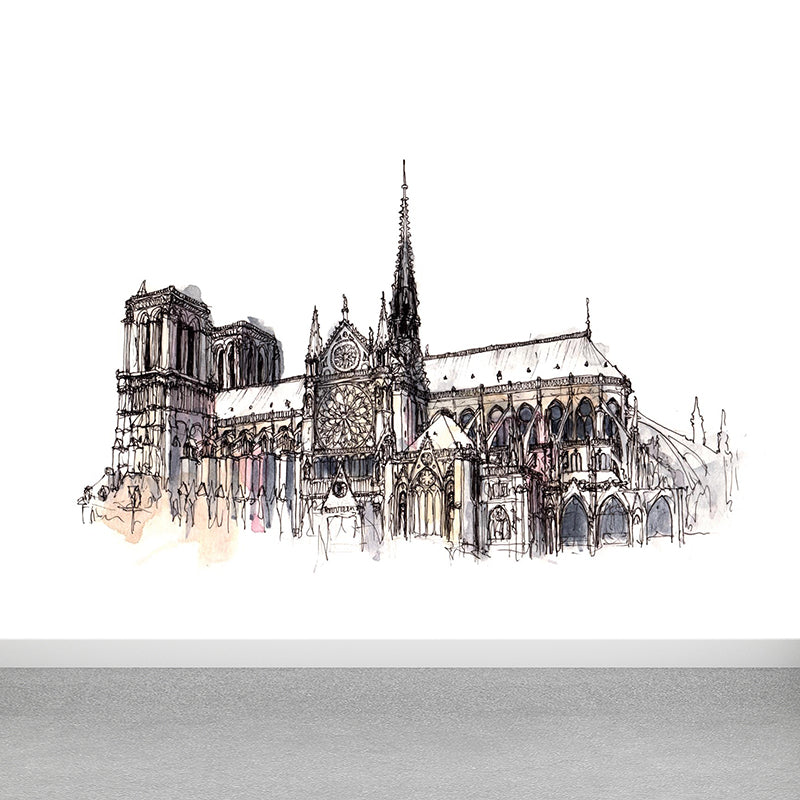 Architecture Landmark Drawing Mural Global Inspired Smooth Wall Art in Soft Color