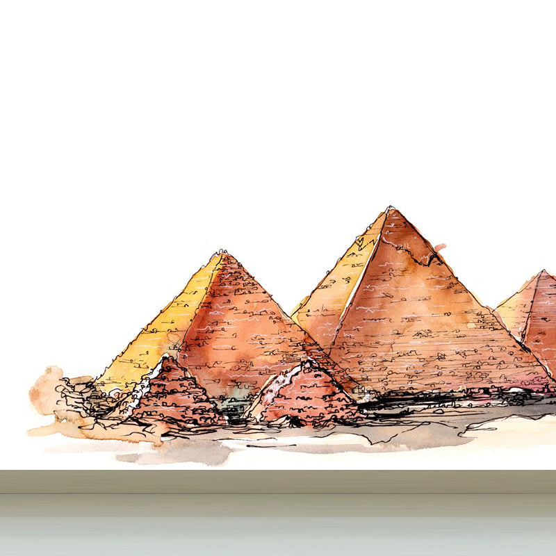 Architecture Landmark Drawing Mural Global Inspired Smooth Wall Art in Soft Color