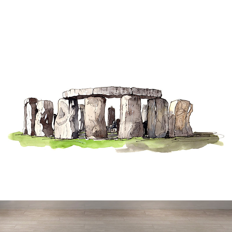 Global Inspired Historic Relics Mural Pastel Color Architecture Wall Covering for Home