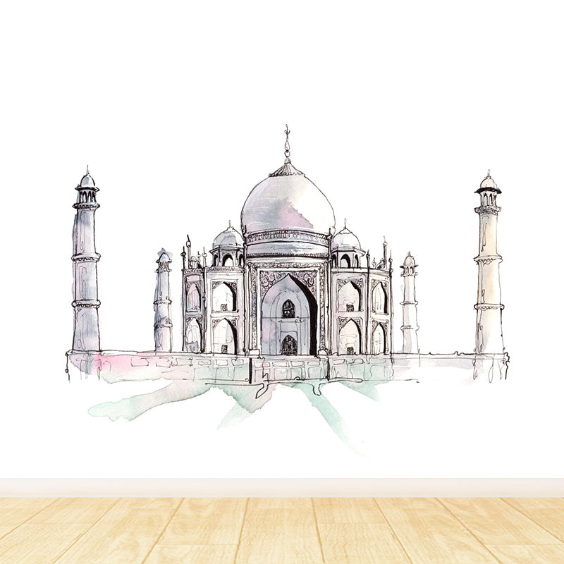 Global Inspired Historic Relics Mural Pastel Color Architecture Wall Covering for Home