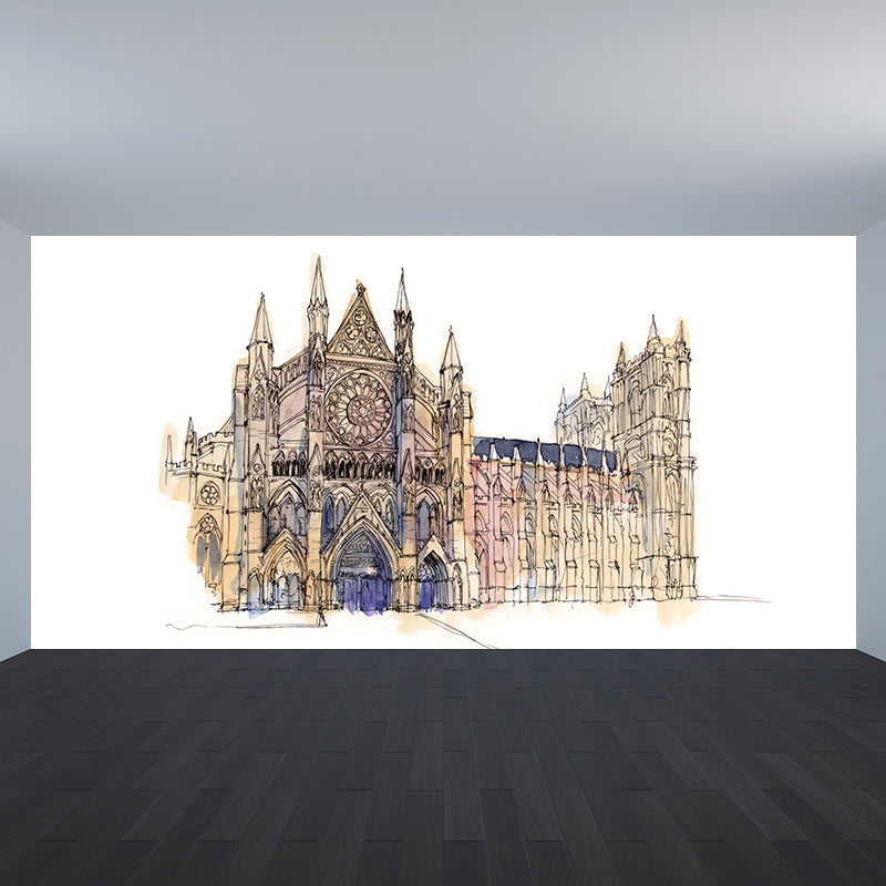 Global Inspired Historic Relics Mural Pastel Color Architecture Wall Covering for Home