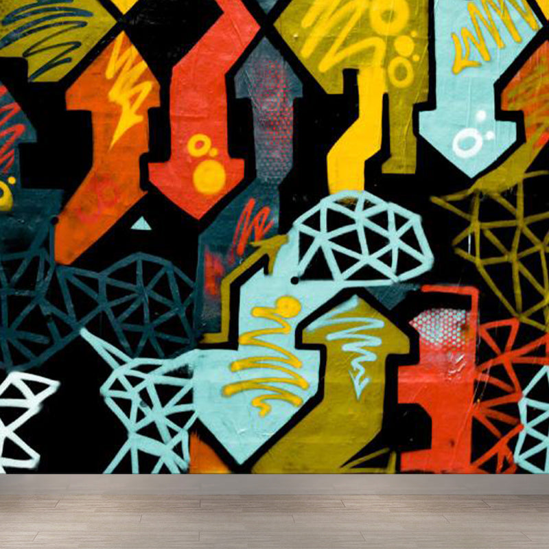 Large Illustration Abstract Mural Decal Modern Creative Graffiti Wall Art in Multi Color