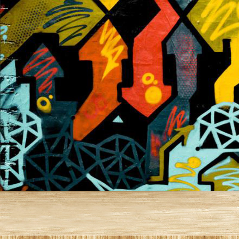 Large Illustration Abstract Mural Decal Modern Creative Graffiti Wall Art in Multi Color