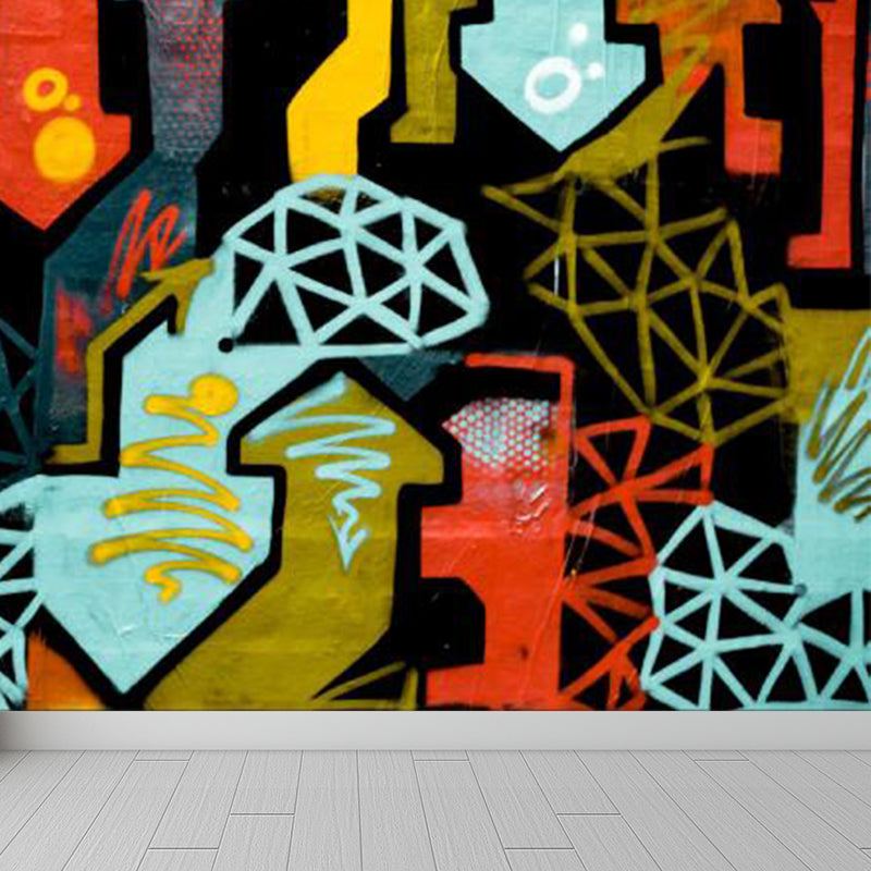 Large Illustration Abstract Mural Decal Modern Creative Graffiti Wall Art in Multi Color