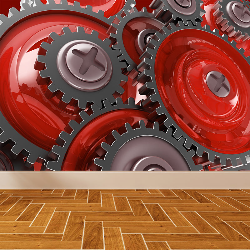 Full Size Machine Gear Mural Industrial Cool Metal Wall Decor in Light Color for Bedroom