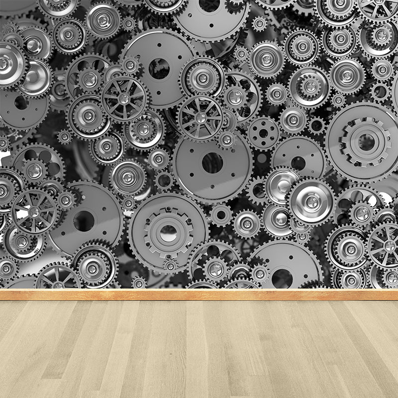 Full Size Machine Gear Mural Industrial Cool Metal Wall Decor in Light Color for Bedroom
